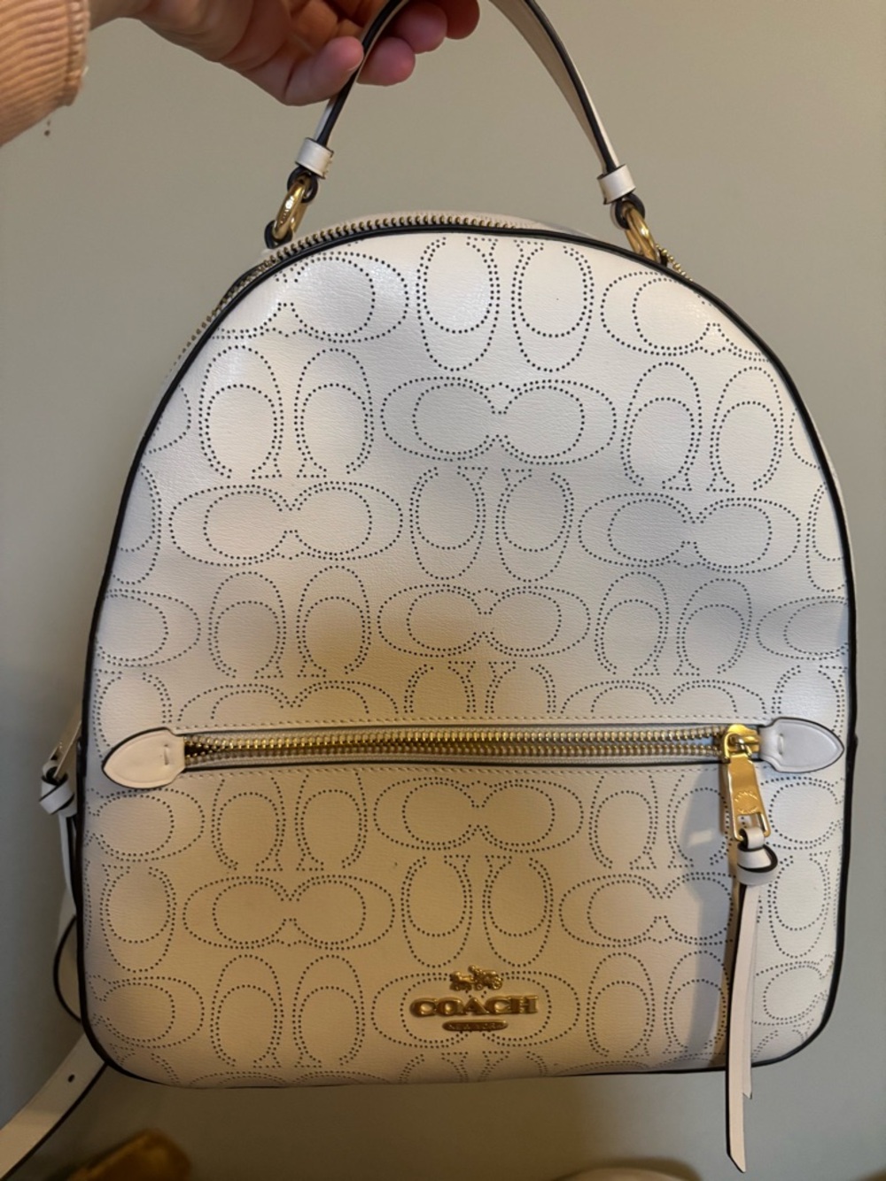 Coach White Perforated Signature Leather Backpack with Gold Hardware. NWOT